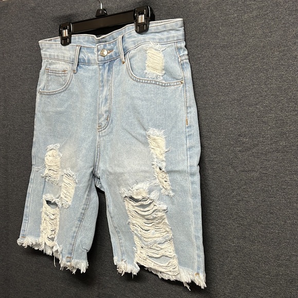 NIB - SHEIN Men Cotton Ripped Frayed Raw Hem Bermuda Denim Shorts - Small - Picture 7 of 12